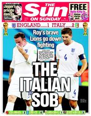 The Sun (UK) Newspaper Front Page for 15 June 2014