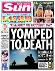 The Sun (UK) Newspaper Front Page for 15 July 2013