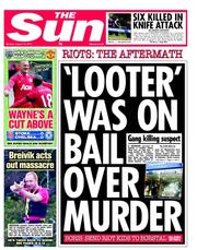 The Sun (UK) Newspaper Front Page for 15 August 2011