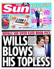 The Sun (UK) Newspaper Front Page for 15 September 2012