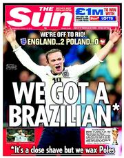 The Sun (UK) Newspaper Front Page for 16 October 2013