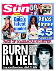 The Sun (UK) Newspaper Front Page for 16 December 2012