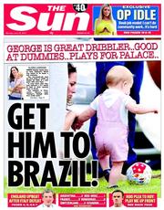 The Sun (UK) Newspaper Front Page for 16 June 2014