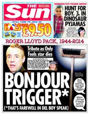 The Sun (UK) Newspaper Front Page for 17 January 2014