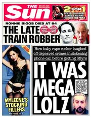 The Sun (UK) Newspaper Front Page for 19 December 2013