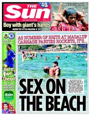 The Sun (UK) Newspaper Front Page for 19 August 2014