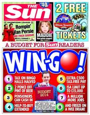 The Sun (UK) Newspaper Front Page for 20 March 2014