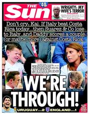 The Sun (UK) Newspaper Front Page for 20 June 2014