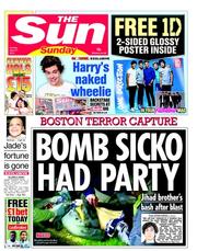 The Sun (UK) Newspaper Front Page for 21 April 2013