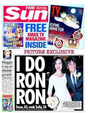 The Sun (UK) Newspaper Front Page for 22 December 2012