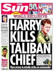 The Sun (UK) Newspaper Front Page for 23 December 2012