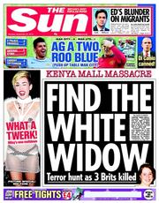 The Sun (UK) Newspaper Front Page for 23 September 2013