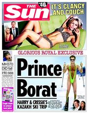 The Sun (UK) Newspaper Front Page for 25 March 2014