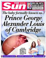 The Sun (UK) Newspaper Front Page for 25 July 2013