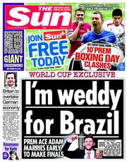 The Sun (UK) Newspaper Front Page for 26 December 2013