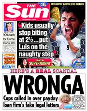 The Sun (UK) Newspaper Front Page for 26 June 2014