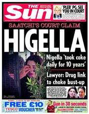 The Sun (UK) Newspaper Front Page for 27 November 2013