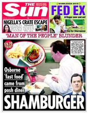 The Sun (UK) Newspaper Front Page for 27 June 2013