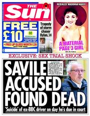 The Sun (UK) Newspaper Front Page for 29 October 2013