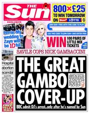 The Sun (UK) Newspaper Front Page for 2 November 2013