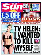 The Sun (UK) Newspaper Front Page for 2 December 2012