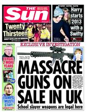 The Sun (UK) Newspaper Front Page for 2 January 2013