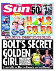 The Sun (UK) Newspaper Front Page for 2 September 2012