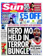 The Sun (UK) Newspaper Front Page for 30 December 2012