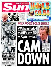 The Sun (UK) Newspaper Front Page for 30 August 2013