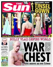 The Sun (UK) Newspaper Front Page for 3 March 2014