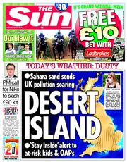 The Sun (UK) Newspaper Front Page for 3 April 2014