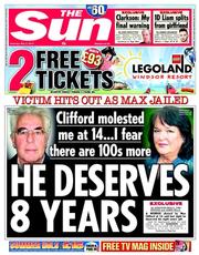 The Sun (UK) Newspaper Front Page for 3 May 2014