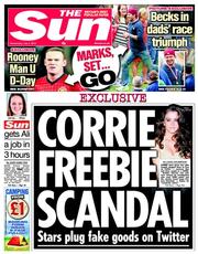 The Sun (UK) Newspaper Front Page for 3 July 2013