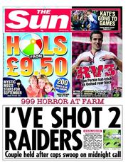 The Sun (UK) Newspaper Front Page for 3 September 2012