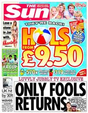 The Sun (UK) Newspaper Front Page for 4 January 2014