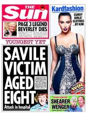 The Sun (UK) Newspaper Front Page for 5 November 2012