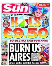 The Sun (UK) Newspaper Front Page for 5 January 2013