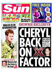 The Sun (UK) Newspaper Front Page for 8 September 2012