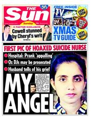 The Sun (UK) Newspaper Front Page for 9 December 2012