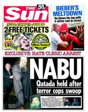 The Sun (UK) Newspaper Front Page for 9 March 2013