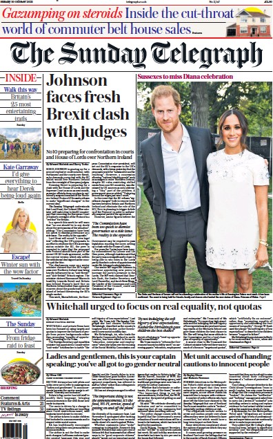 The Sunday Telegraph Newspaper Front Page (UK) for 10 October 2021