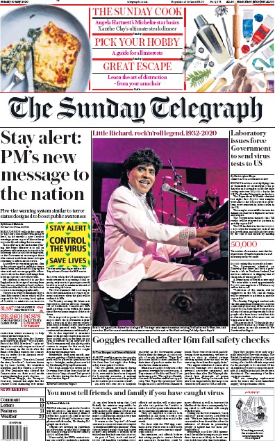The Sunday Telegraph Newspaper Front Page (UK) for 10 May 2020