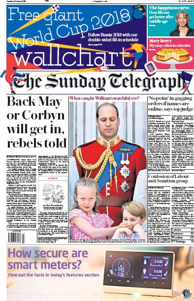 The Sunday Telegraph Newspaper Front Page (UK) for 10 June 2018