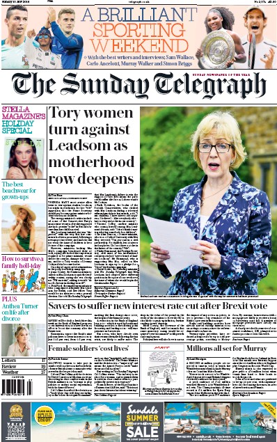 The Sunday Telegraph Newspaper Front Page (UK) for 10 July 2016