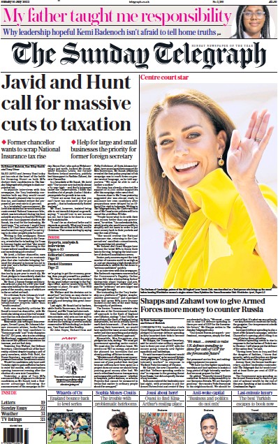 The Sunday Telegraph Newspaper Front Page (UK) for 10 July 2022