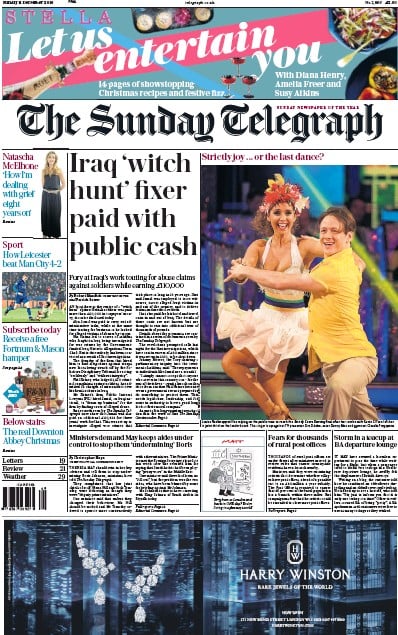 The Sunday Telegraph Newspaper Front Page (UK) for 11 December 2016