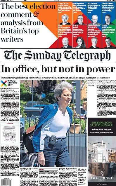 The Sunday Telegraph Newspaper Front Page (UK) for 11 June 2017