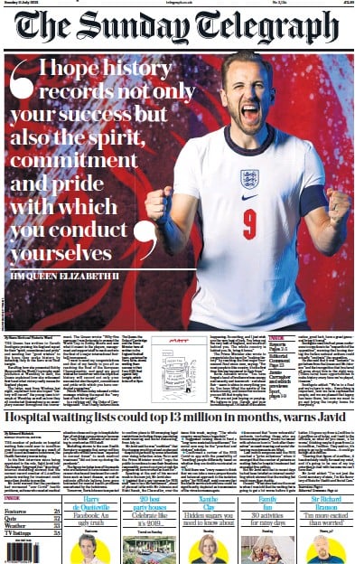The Sunday Telegraph Newspaper Front Page (UK) for 11 July 2021