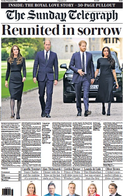 The Sunday Telegraph Newspaper Front Page (UK) for 11 September 2022