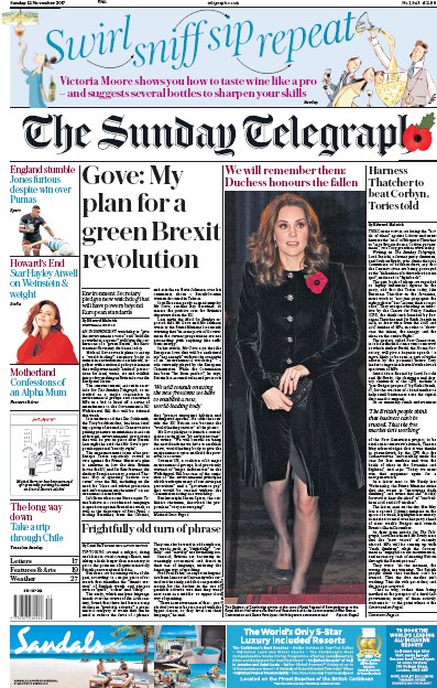 The Sunday Telegraph Newspaper Front Page (UK) for 12 November 2017